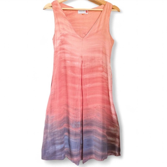 Michelle Jonas Travelwear Ombre Coral Blue Petite Sheath Dress P/S Ethereal EUC - Picture 1 of 11